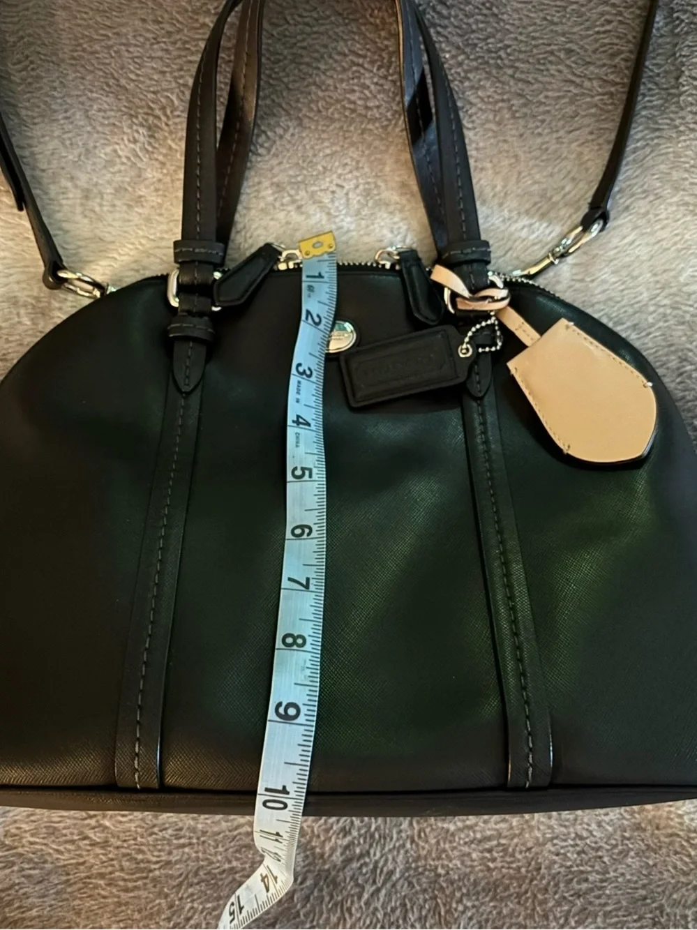 Coach Peyton Cora Black Saffiano Leather Domed Satchel Crossbody